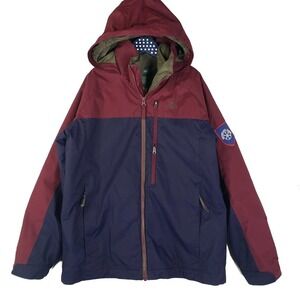 LL Bean Kids Fleece Lined 3 in 1‎ Jacket Boys L 14-16 Maroon Navy Parka Winter